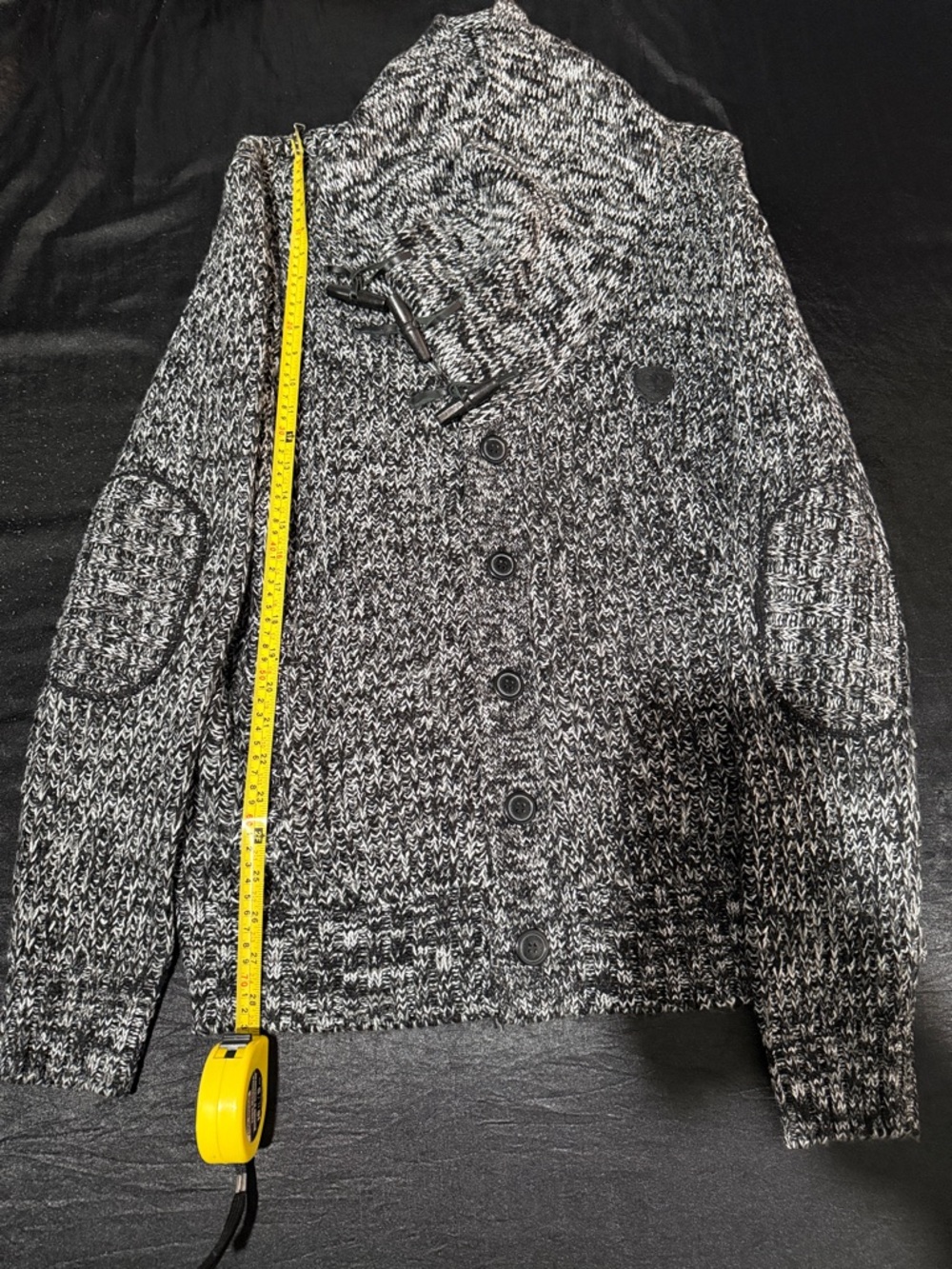 Black & White Marled Shawl Collar Sweater